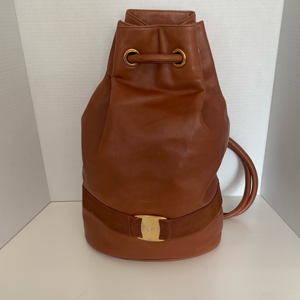 Salvatore Ferragamo Brown Leather Bucket Backpack